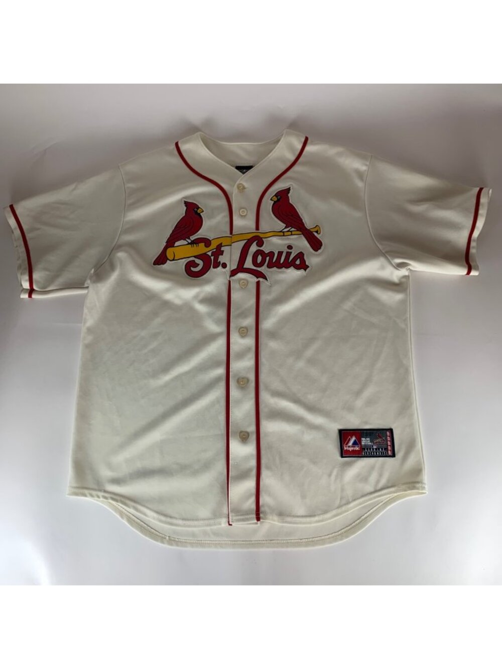 Stan Musial St Louis Cardinals MLB Cream Majestic Jersey Mens XL READ